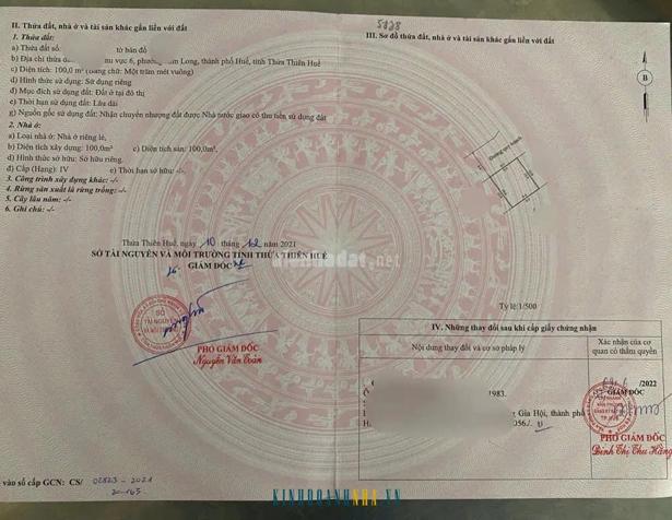 Bán đất kèm nhà cấp 4 tại khu quy hoạch Kim Long, quận Phú Xuân, TP Huế. Diện tích 100m2, mặt tiền rộng 9.5m.