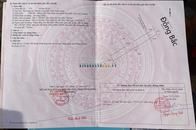 Bán nhà xưởng mặt tiền quốc lộ 53, diện tích 879m², giá 4.5 tỷ tại Xã Long An, Huyện Long Hồ.