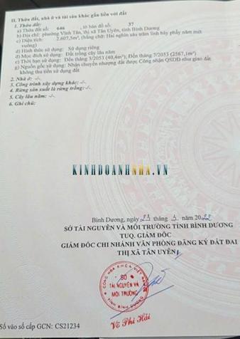 Cần bán 2600m2 đất quy hoạch SKC tại Vĩnh Tân. Nằm sát công ty, đường rộng rãi, điện 3 pha sẵn có.