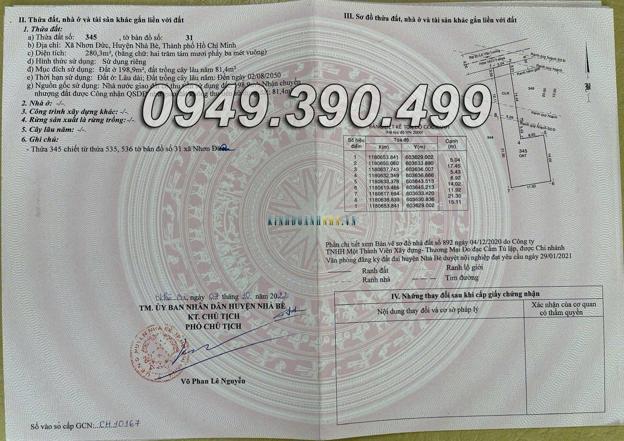 Bán đất gần mặt tiền Lê Văn Lương, diện tích 280.3m², giá 9.8 tỷ, tại Xã Nhơn Đức, Huyện Nhà Bè.