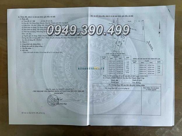 Bán đất gần mặt tiền Lê Văn Lương, diện tích 100,4m², giá 4.5 tỷ, tại xã Nhơn Đức, huyện Nhà Bè.