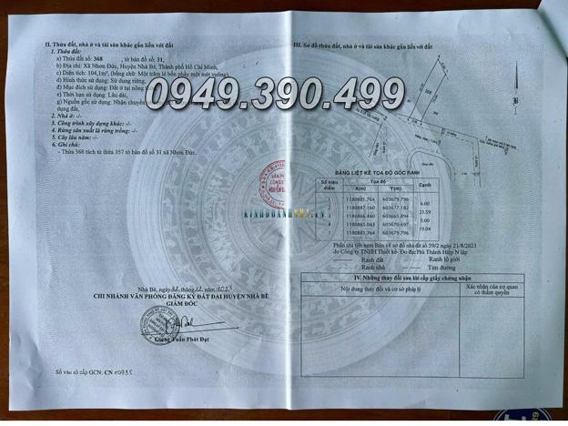 Bán đất tại xã Nhơn Đức, diện tích 104.1m², giá 4.68 tỷ, nằm trên đường Nguyễn Bình, Huyện Nhà Bè.